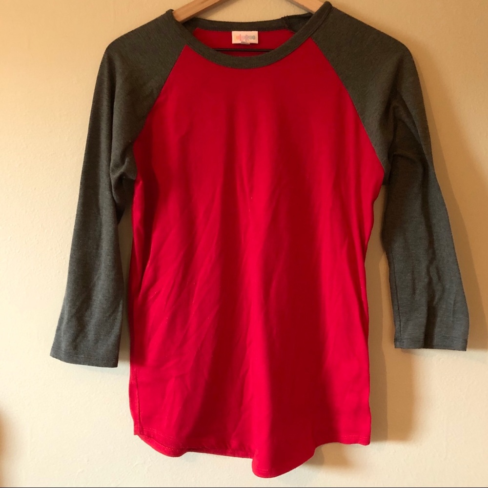 LulaRoe Red and Grey Baseball Tee